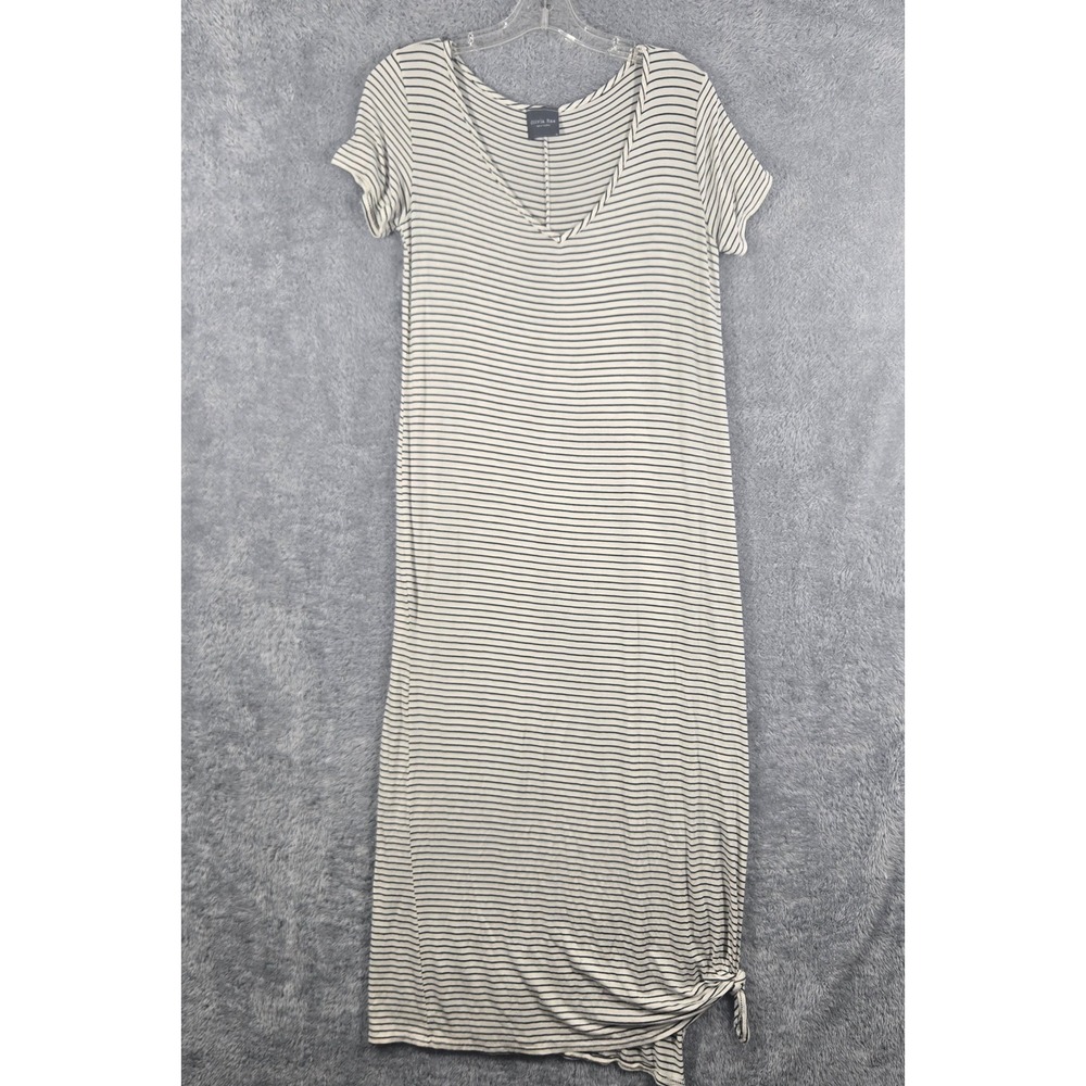 Olivia Rae New York Womens Striped V-Neck Maxi Dress Short Sleeve Side Knot M